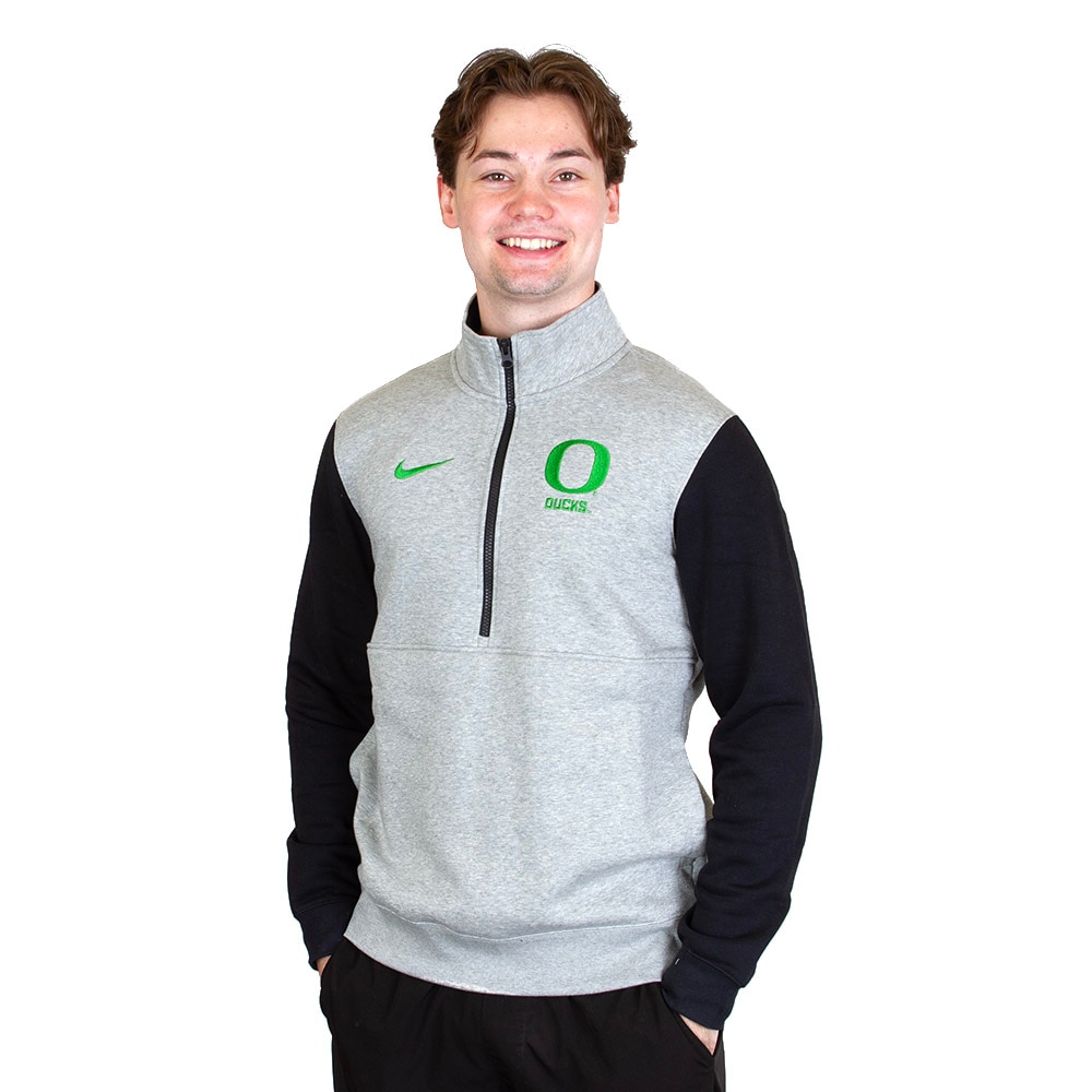 Classic Oregon O, Nike, Grey, Pullover, Cotton Blend, Men, Fleece, 1/4-Zip, Sweatshirt, 926401
